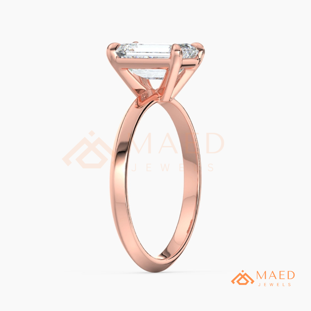 Classic Emerald Cut Solitaire Engagement Ring with Knife-Edge Band in Silver, 14K Gold & Rose Gold
