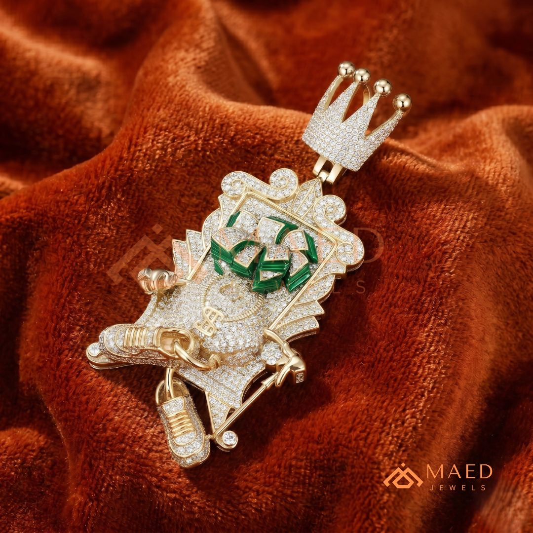 Iced Out King of Cash Throne Pendant - 14K Gold, Rose Gold & Silver Hip Hop Jewelry