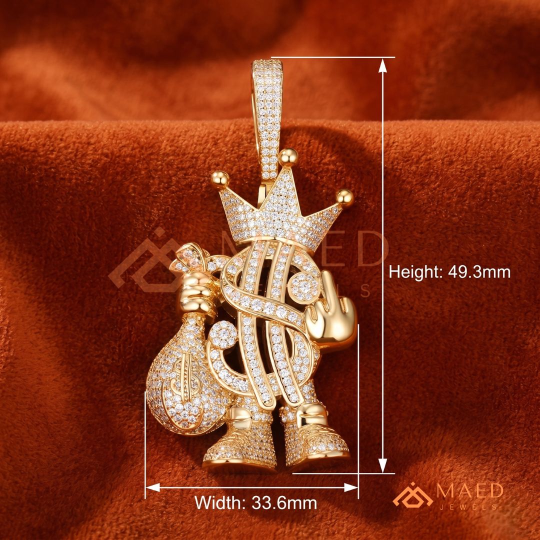 Money Bag King Diamond Pendant - 14K Gold, Rose Gold & Sterling Silver Hip Hop Charm