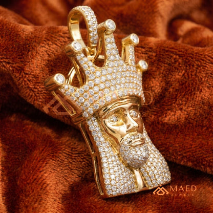 Iced Out King Jesus Head Statement Pendant | Silver, 14K Yellow & Rose Gold