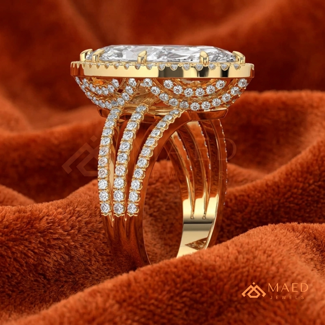 Classic Oval Cut Solitaire Engagement Ring with Split Shank Pave Band in Silver, 14K Gold & Rose Gold