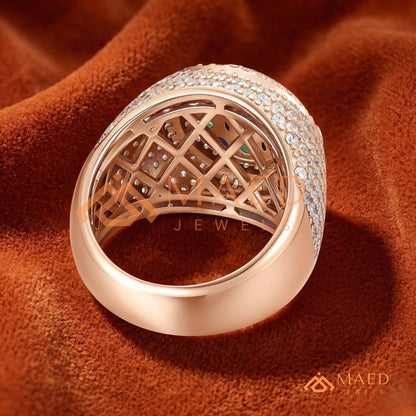 Heavy Multi-Color Iced Medallion Ring – 925 Silver, 14K Gold & Rose Gold