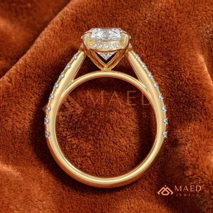 Oval Cut Hidden Halo Engagement Ring | Pavé Band in 14k Gold, Rose Gold & Silver