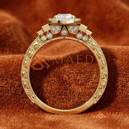 Heirloom Oval Halo [Gemstone Type] Ring with Filigree Band in 14K Gold, Rose Gold & Silver