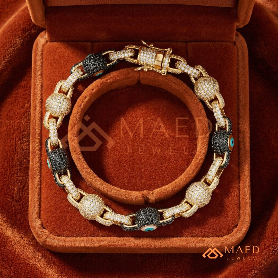 Luxury Diamond & Black Spinel Evil Eye Link Chain Bracelet