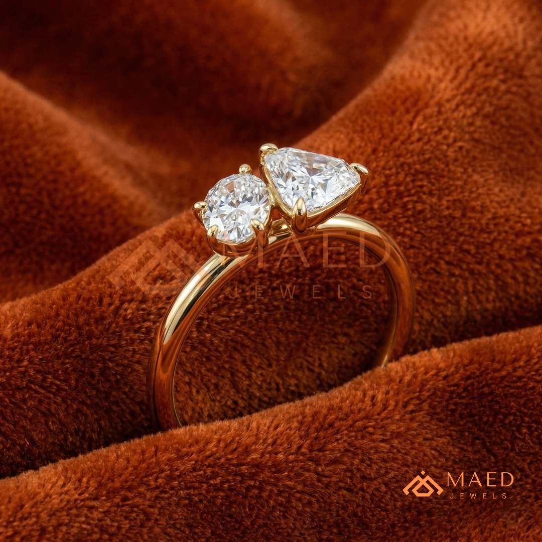 Toi et Moi Dual Pear Cut Bypass Engagement Ring in 14K Gold, Rose Gold & Silver
