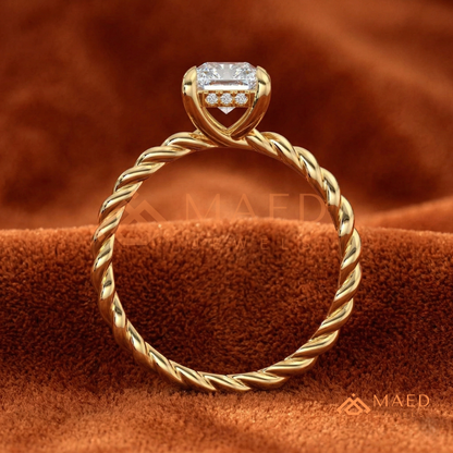 Classic Radiant Cut Twisted Cable Solitaire Ring in Silver, 14K Yellow Gold, or Rose Gold