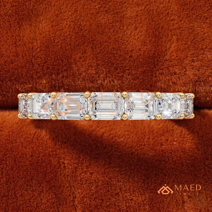 7-Stone Emerald Cut Diamond Wedding Band in Silver, 14K Yellow & Rose Gold