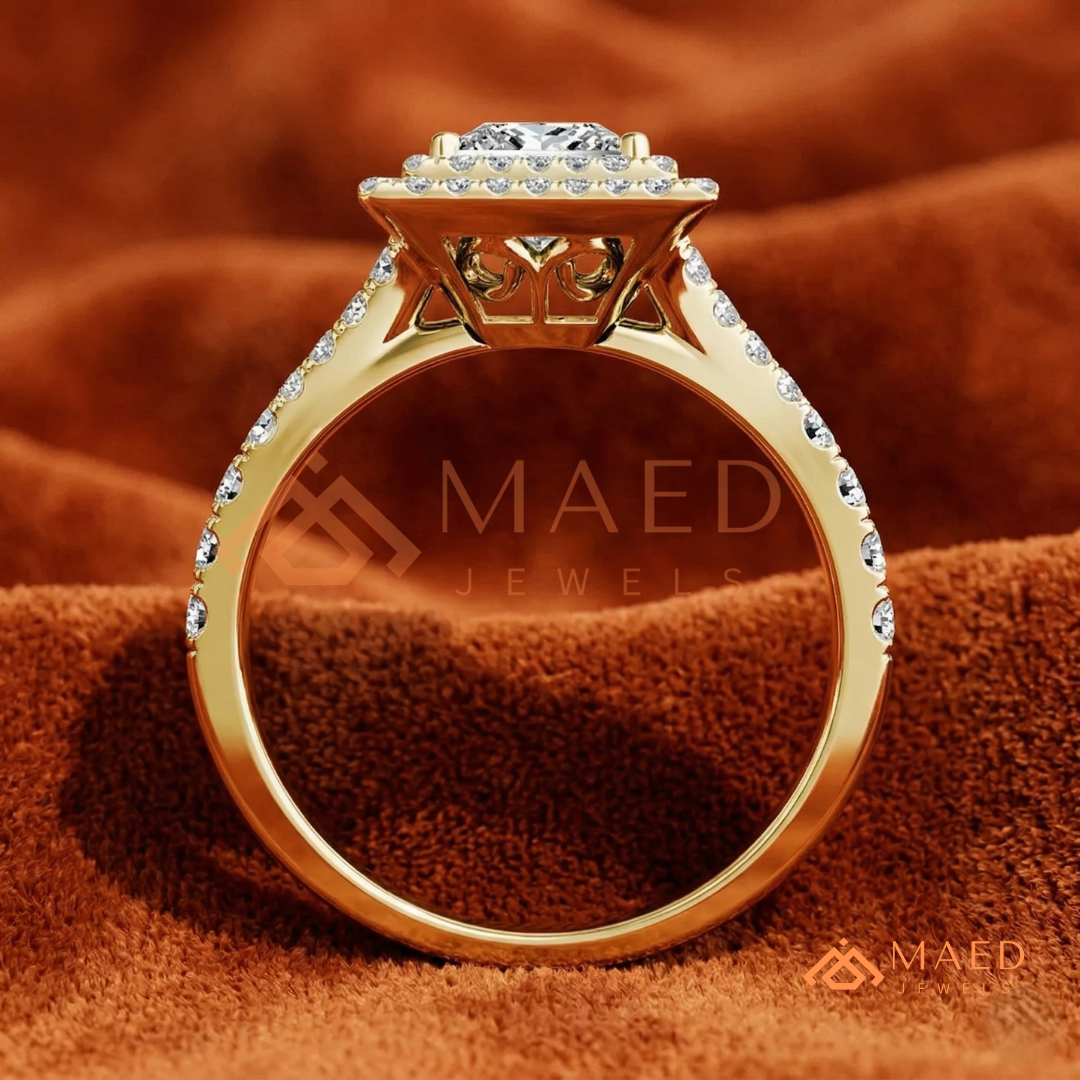 Vintage Oval Cut Geometric Shield Ring | Marquise & Round Pavé Chevron Band
