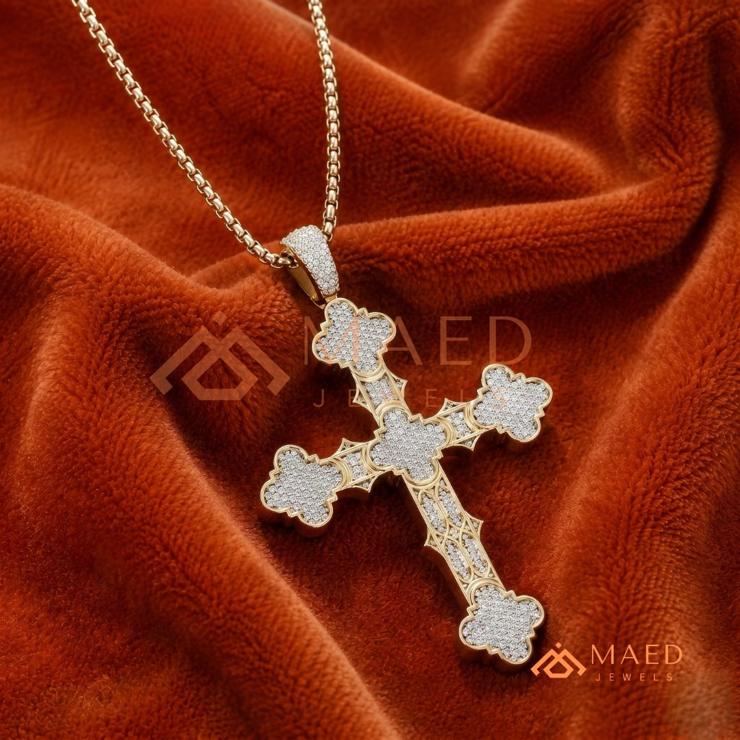 Byzantine Clover Cross Pendant – Iced Out Micro Pave Statement Necklace