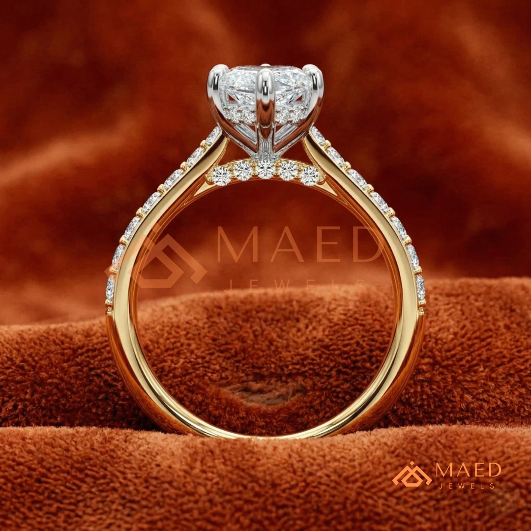 Vintage Marquise Cut Pavé Engagement Ring in Gold, Rose Gold  & Silver