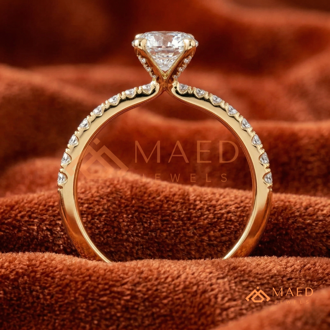 Oval Cut Engagement Ring with Pavé Band in Silver, 14K Gold, & 14K Rose Gold