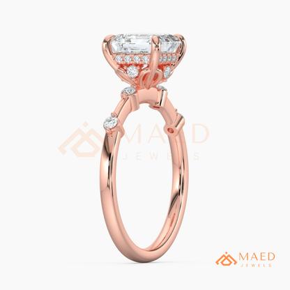 Asscher Cut Engagement Ring with Accent Stones | Vintage Art Deco Promise Ring | 14K Gold, Rose Gold & Sterling Silver
