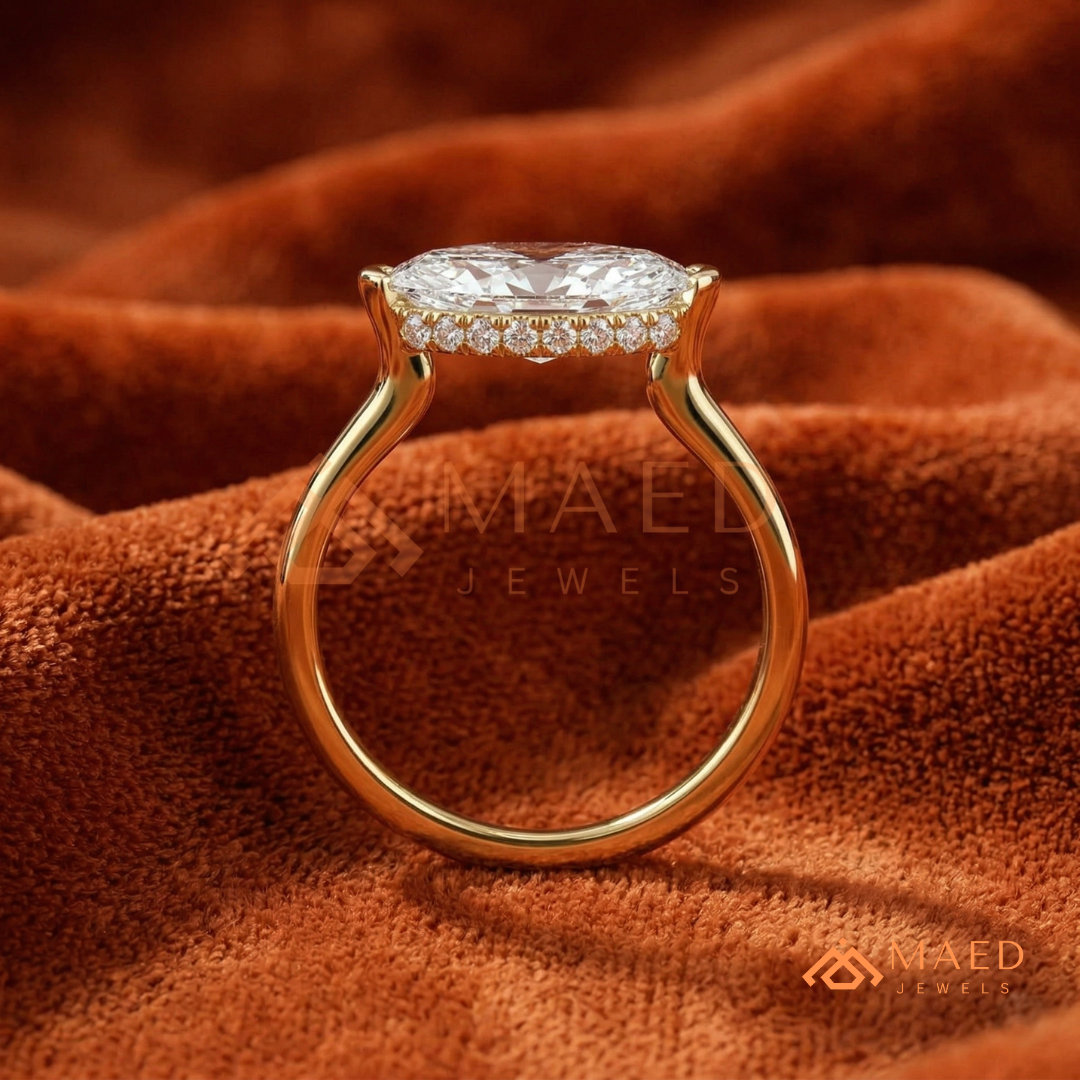 East-West Marquise Cut Engagement Ring | 14K Gold, Rose Gold & Silver Solitaire