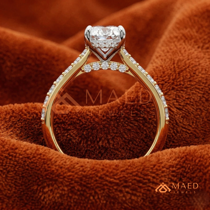 Oval Cut Moissanite Engagement Ring | 14K Gold, Rose Gold & Silver Pave Band
