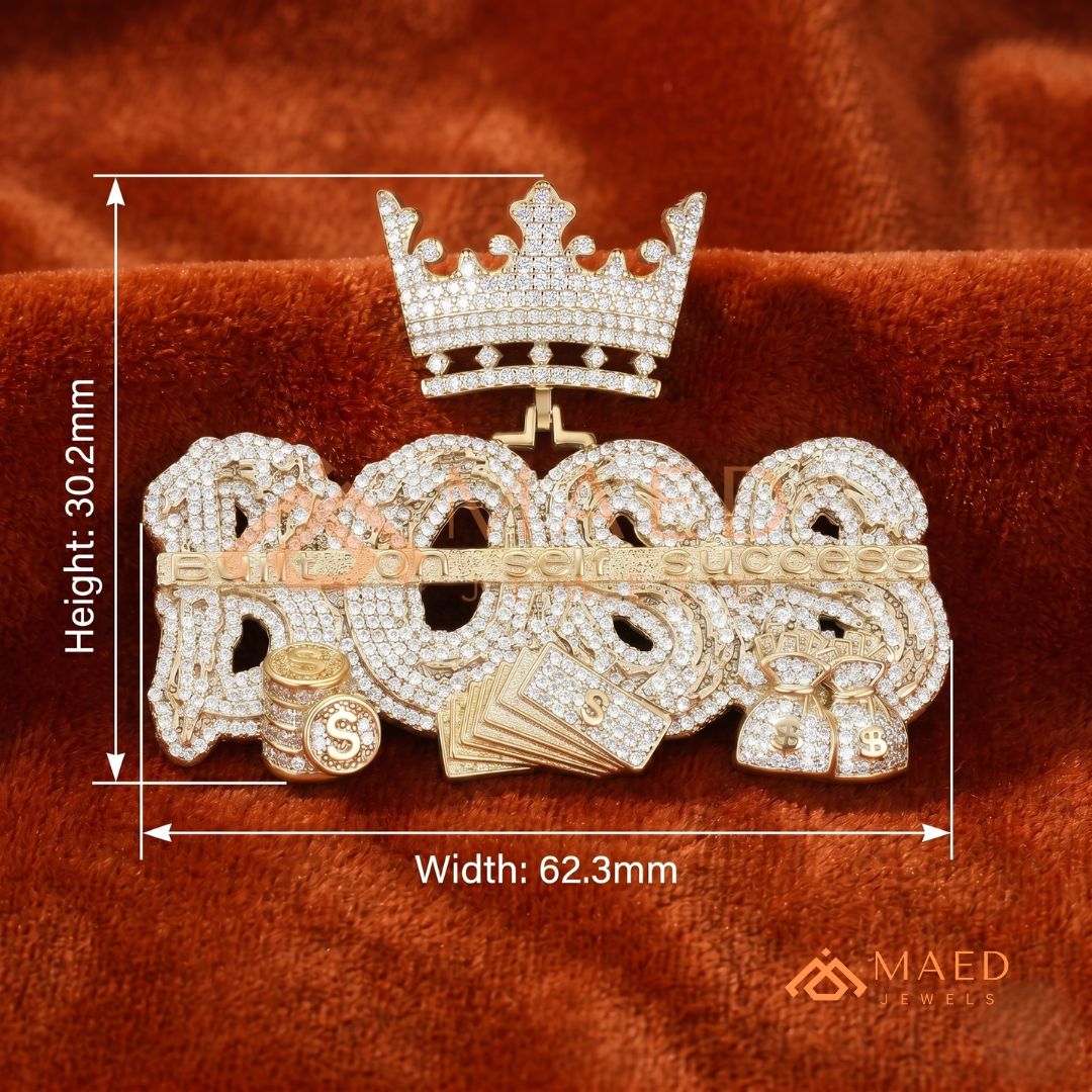 "BOSS" Crown Statement Pendant – Iced Out Success Medallion