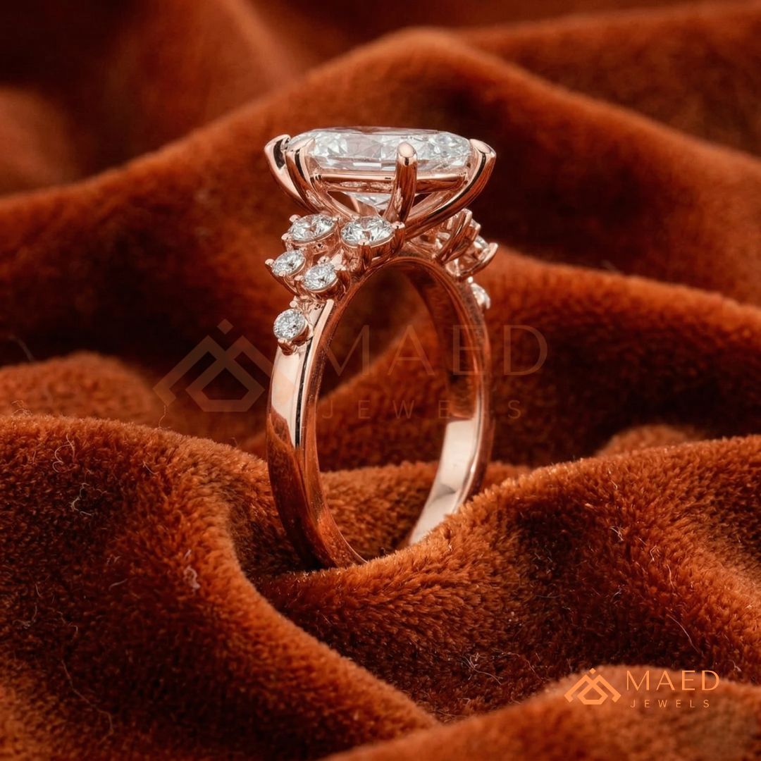 Vintage Marquise Cut Cluster Engagement Ring in 14K Gold, Rose Gold & Silver