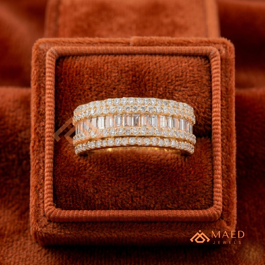 5-Row Hybrid Eternity Cigar Ring – Silver, 14K Yellow & Rose Gold