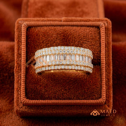 5-Row Hybrid Eternity Cigar Ring – Silver, 14K Yellow & Rose Gold