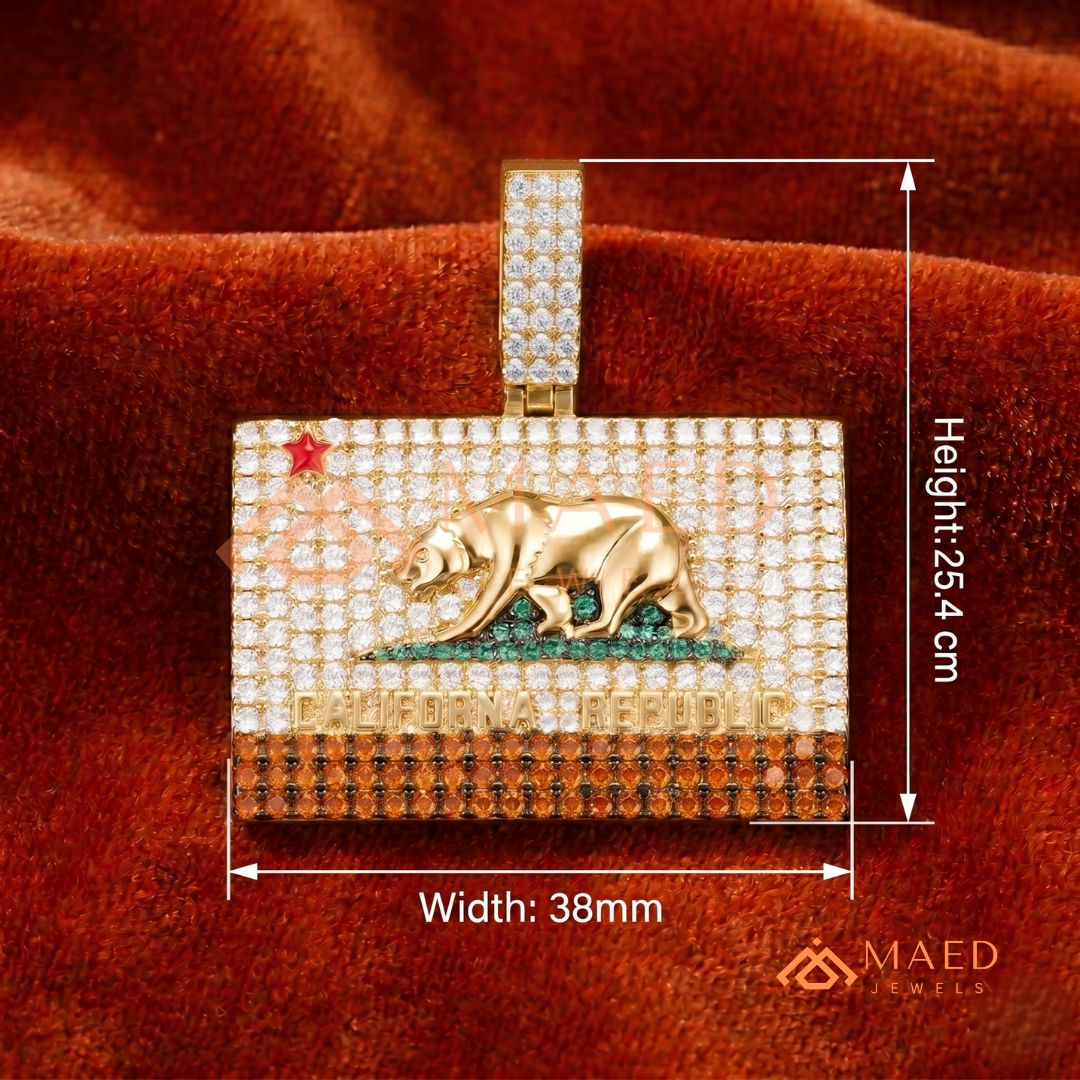 California Republic Bear Diamond Pendant - 14K Gold, Rose Gold & Sterling Silver Hip Hop Charm