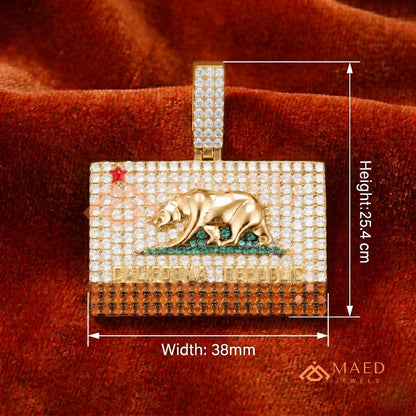 California Republic Bear Diamond Pendant - 14K Gold, Rose Gold & Sterling Silver Hip Hop Charm