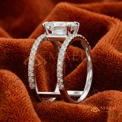 Radiant Cut Double Band Engagement Ring | Floating Open Spacer Pavé Cuff