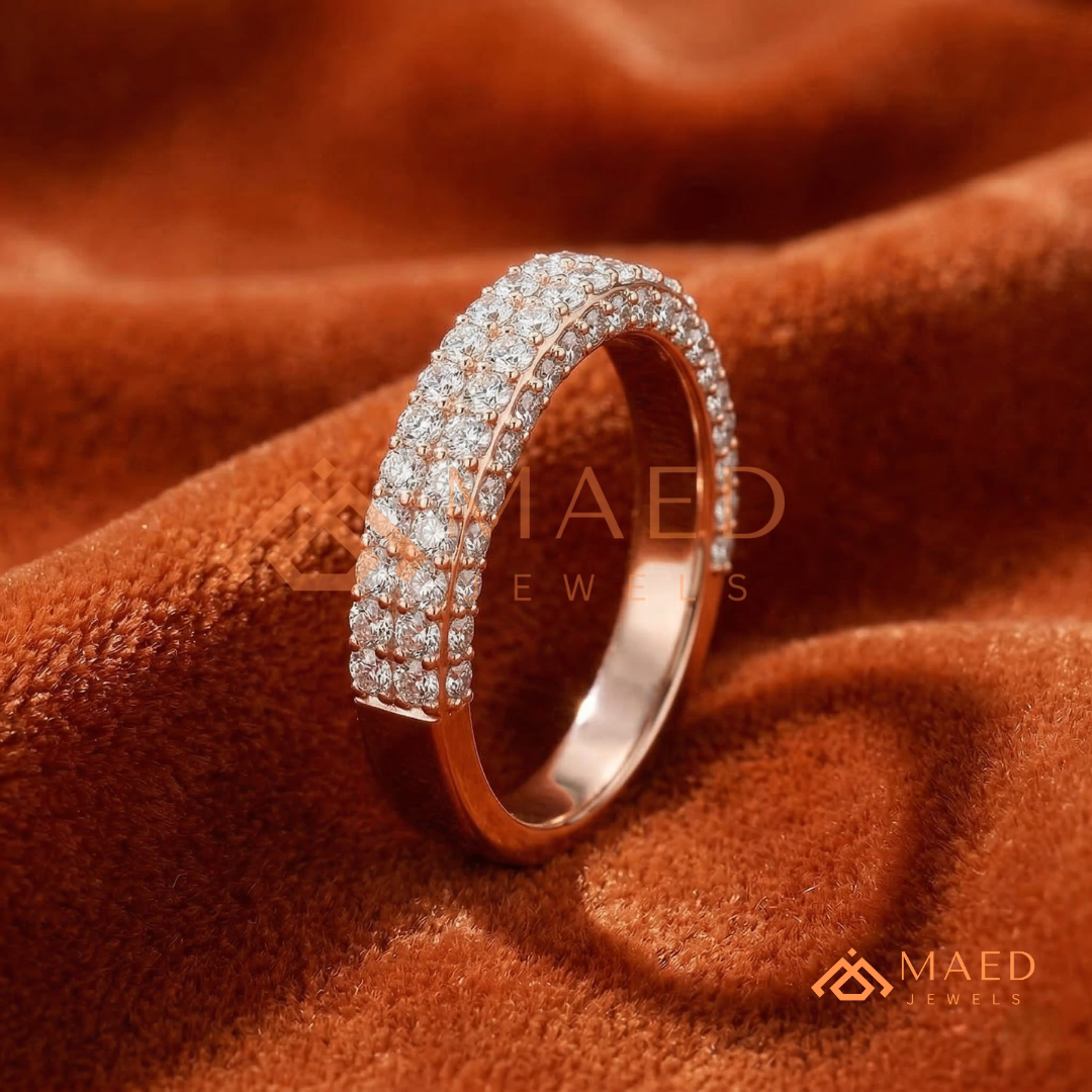 Double Row Pavé Diamond Wedding Band | 2-Row Micro-Pavé Anniversary Ring in Silver, 14K Gold, & Rose Gold