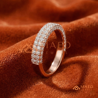 Double Row Pavé Diamond Wedding Band | 2-Row Micro-Pavé Anniversary Ring in Silver, 14K Gold, & Rose Gold