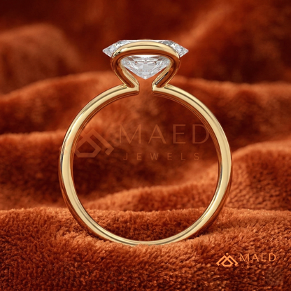 Horizontal Oval Half-Bezel Minimalist Engagement Ring in Silver, 14K Yellow Gold, or Rose Gold