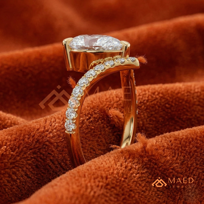 Pear Cut Chevron Engagement Ring with V-Shaped Pavé Band in Silver, 14K Gold, & 14K Rose Gold