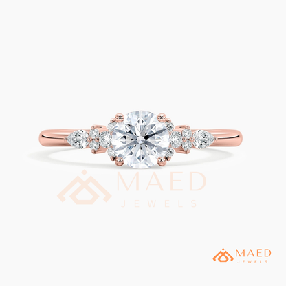 Round Cut Cluster Engagement Ring in 14K Gold, Rose Gold & Silver | Vintage Pear Accent Moissanite Ring for Women