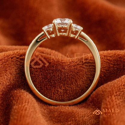 Round Cut 3-Stone Engagement Ring in 14K Gold, Rose Gold & Silver | Classic Three Stone Pave Moissanite Ring for Women