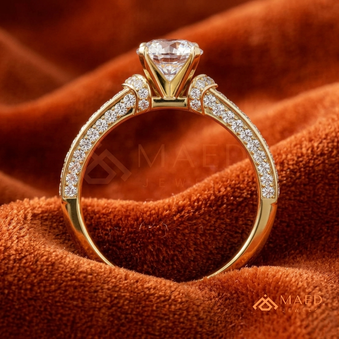 Classic Round Brilliant Solitaire Engagement Ring with Pavé Band