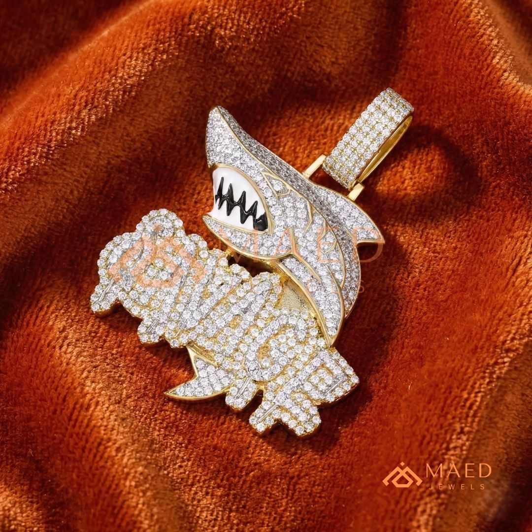Iced-Out "SAVAGE" Shark Pendant – Micro-Pave Diamond Finish