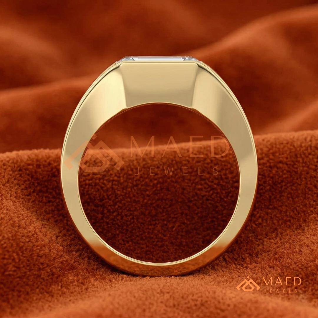 East West Emerald Cut Engagement Ring | Modern Architectural Bezel Ring | 14K Gold, Rose Gold & Sterling Silver