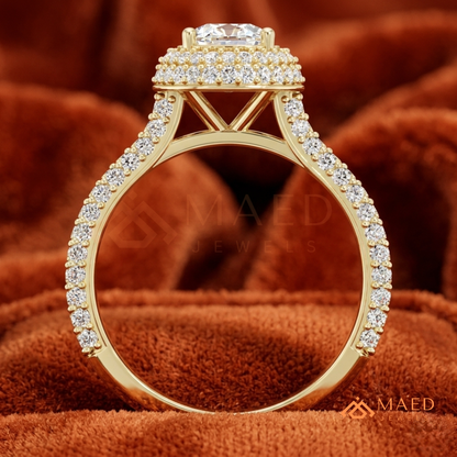 Radiant Oval Double Halo Engagement Ring with Multi-Row Pavé Band