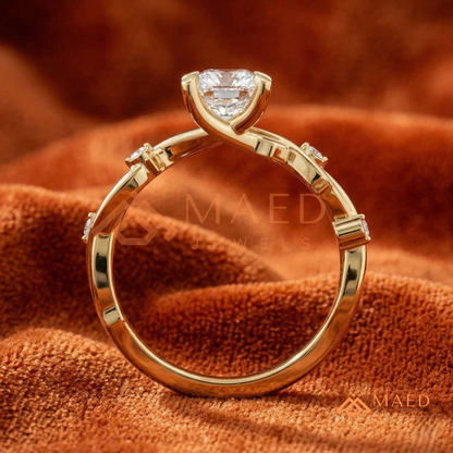 Enchanted Vine Radiant Cut Ring | Nature-Inspired Branch Wedding Band | 14K Gold, Rose Gold & Sterling Silver