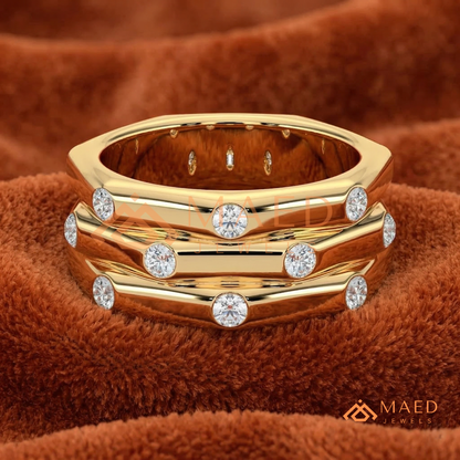 The Nexus Triple Layer Faceted Band | Flush Diamond Statement Ring
