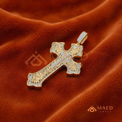 Royal Baroque Diamond Cross Statement Pendant | Silver, 14K Yellow & Rose Gold