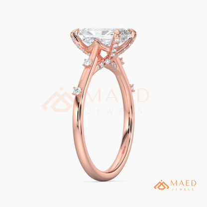 Radiant Cut Solitaire Engagement Ring with Dotted Accent Band