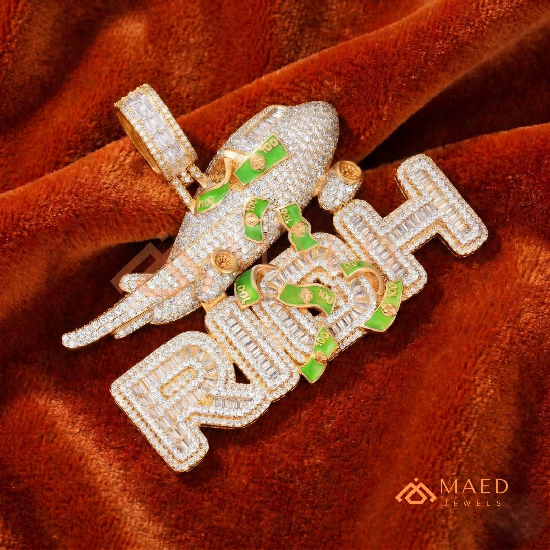 "RICH" Jet & Money Statement Pendant – Iced Out Luxury Medallion