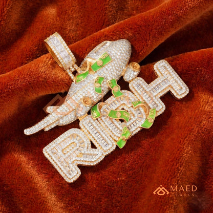"RICH" Jet & Money Statement Pendant – Iced Out Luxury Medallion