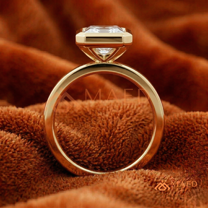 Radiant Cut Bezel Set Engagement Ring with Wide Flat Band in 14K Gold, Rose Gold & Silver