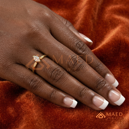 Minimalist Marquise Cut [Gemstone Type] Tapered Solitaire Ring in 14K Yellow Gold, Rose Gold & Silver