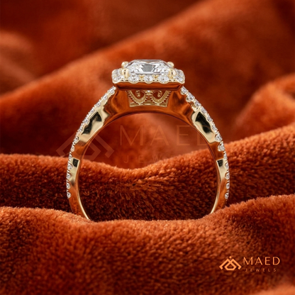 Infinity Twist Princess Cut [Gemstone Type] Halo Ring in 14K Yellow Gold, Rose Gold & Silver