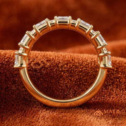 Alternating Emerald and Round Cut Half Eternity Ring – Modern Vintage Wedding Band