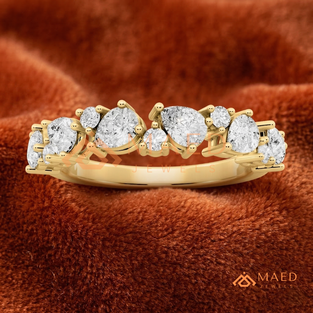 The Amara Scattered Cluster Band | Asymmetric Pear & Round Wave Ring