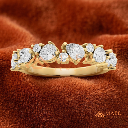 The Amara Scattered Cluster Band | Asymmetric Pear & Round Wave Ring