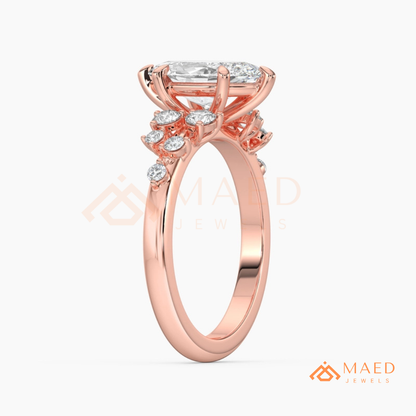 Vintage Marquise Cut Cluster Engagement Ring in 14K Gold, Rose Gold & Silver