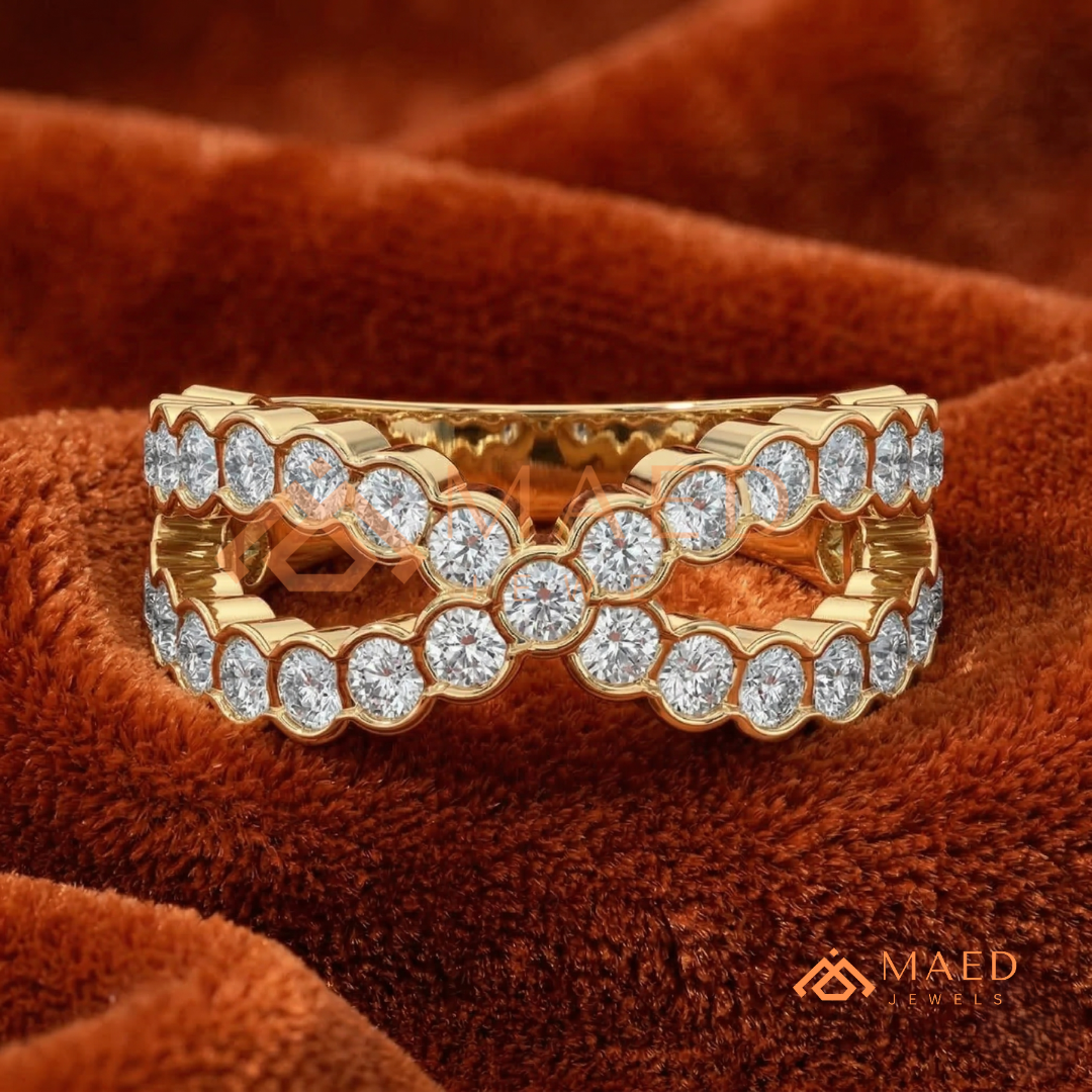 Crossover Moissanite Eternity Ring – Silver, 14K Yellow & Rose Gold